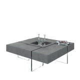 47" Gray And Clear Glass Square Coffee Table With Four Drawers
