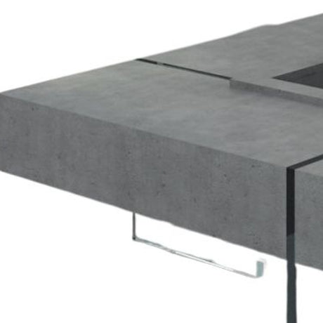 47" Gray And Clear Glass Square Coffee Table With Four Drawers