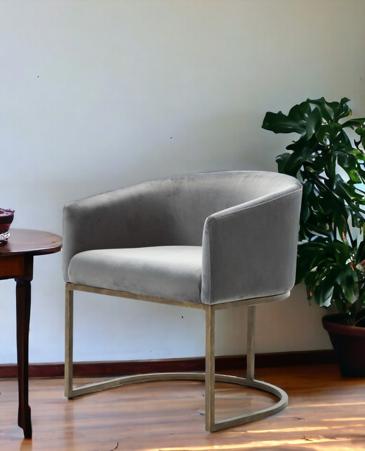 Gray Velvet Brass Modern Dining Chair