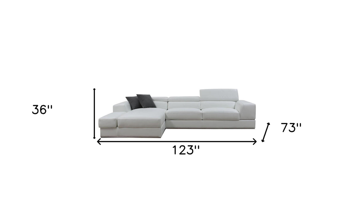 White Genuine Leather L Shaped 2-Piece Sectional