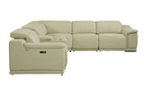 Light Gray Italian Leather Power Reclining U Shaped Six Piece Corner Sectional With Console