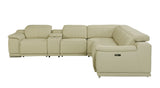 Light Gray Italian Leather Power Reclining U Shaped Six Piece Corner Sectional With Console