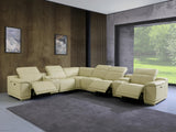 Beige Italian Leather Power Reclining L Shaped 8-Piece Corner Sectional With Console