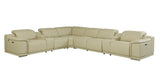 Beige Italian Leather Power Reclining L Shaped 8-Piece Corner Sectional With Console