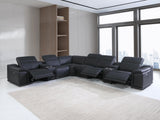 Black Italian Leather Power Reclining L Shaped Eight Piece Corner Sectional With Console