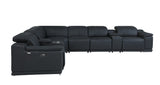 Black Italian Leather Power Reclining L Shaped Eight Piece Corner Sectional With Console