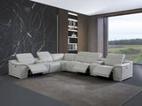 Light Gray Italian Leather Power Reclining L Shaped 8-Piece Corner Sectional With Console