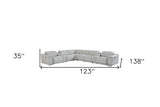 Light Gray Italian Leather Power Reclining L Shaped 8-Piece Corner Sectional With Console