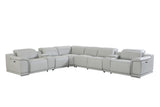 Light Gray Italian Leather Power Reclining L Shaped 8-Piece Corner Sectional With Console