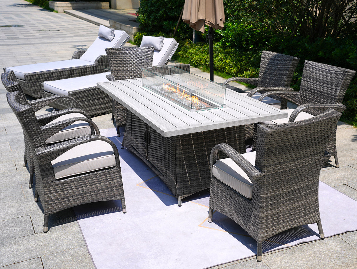 Outdoor Conversation Set with Firepit and 2 chaise lounges by Direct Wicker