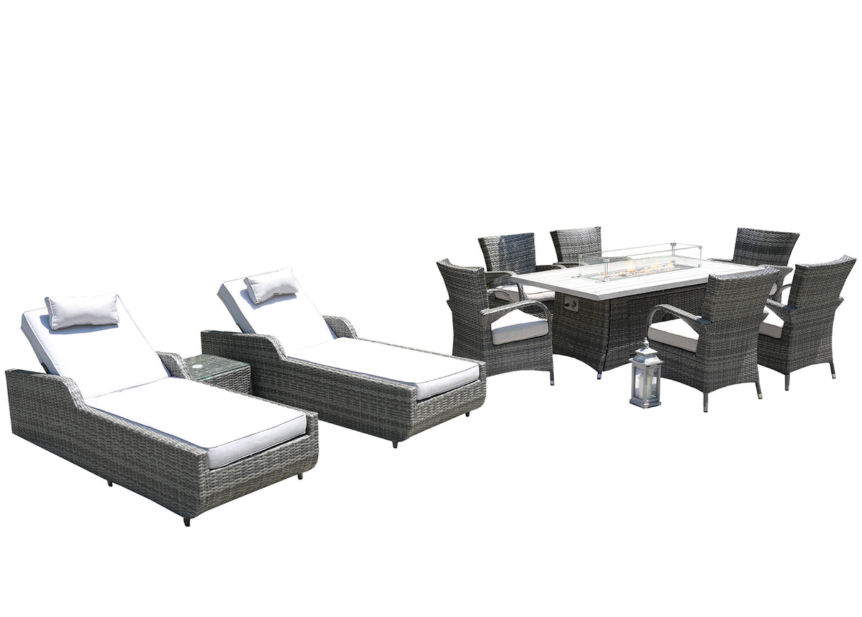 Outdoor Conversation Set with Firepit and 2 chaise lounges by Direct Wicker