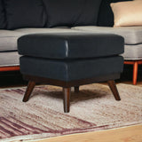 22" Navy Blue Genuine Leather and Brown Ottoman