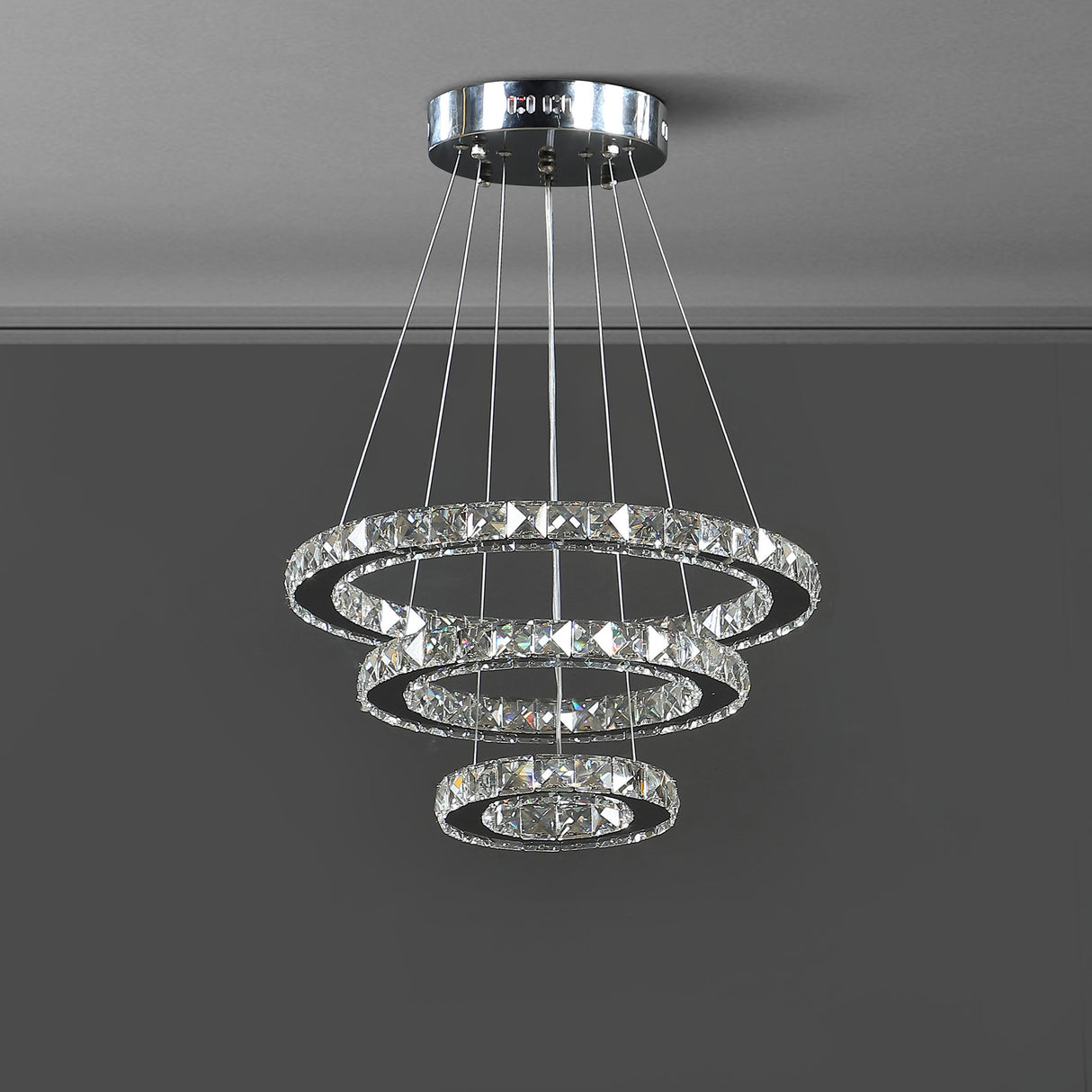 28" Silver Chrome Geometric Stacking Rings LED Chandelier