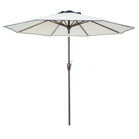 9' Beige And Navy Polyester Octagonal Tilt Market Patio Umbrella