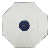 9' Beige And Navy Polyester Octagonal Tilt Market Patio Umbrella