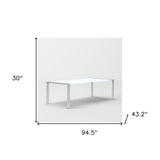 95" White And Chrome Rectangular Manufactured Wood And Stainless Steel Dining Table