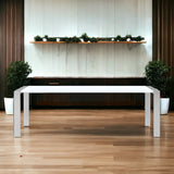 95" White And Chrome Rectangular Manufactured Wood And Stainless Steel Dining Table