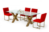 Clear And Gold Rectangular Glass And Stainless Steel Dining Table