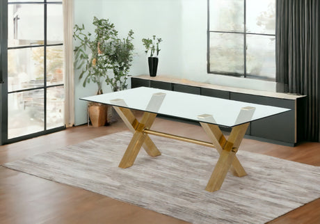 Clear And Gold Rectangular Glass And Stainless Steel Dining Table