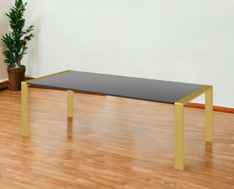 95" Gray And Brass Stainless Steel Dining Table