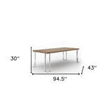 95" Walnut And Chrome Rectangular Manufactured Wood And Stainless Steel Dining Table