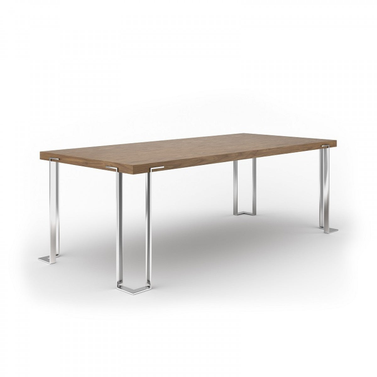 95" Walnut And Chrome Rectangular Manufactured Wood And Stainless Steel Dining Table