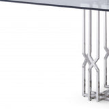 87" Clear And Chrome Rectangular Glass And Stainless Steel Dining Table