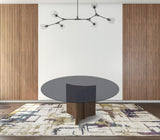 71" Smoked And Walnut Rounded Glass And Solid Manufactured Wood Dining Table