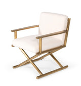 27" White Sherpa And Gold Directors Arm Chair