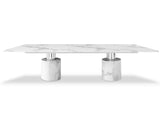 180" White Marble Double Pedestal Base Dining Table