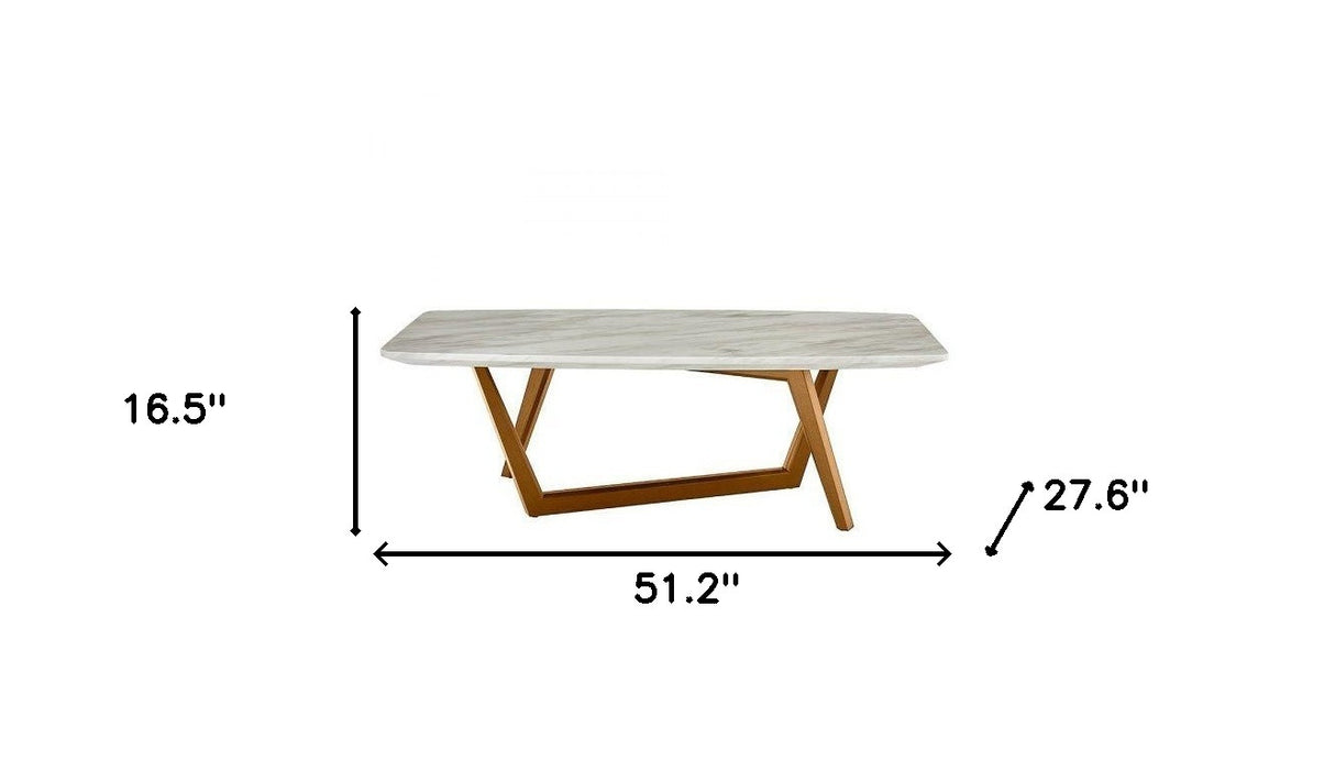 51" Walnut And White Ceramic Tile Rectangular Coffee Table