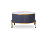 47" Charcoal Gray Gold And White Stone Oval Coffee Table With Drawer