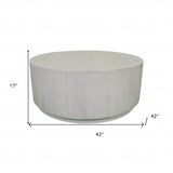 42" Rustic White Solid Wood Round Distressed Coffee Table