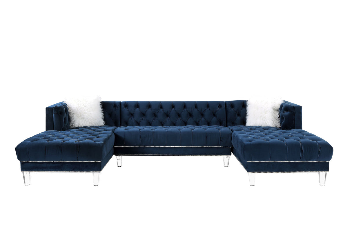 Blue Velvet U Shaped Three Piece Seating Component