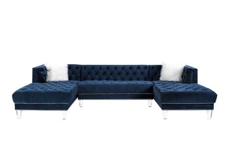 Blue Velvet U Shaped Three Piece Seating Component