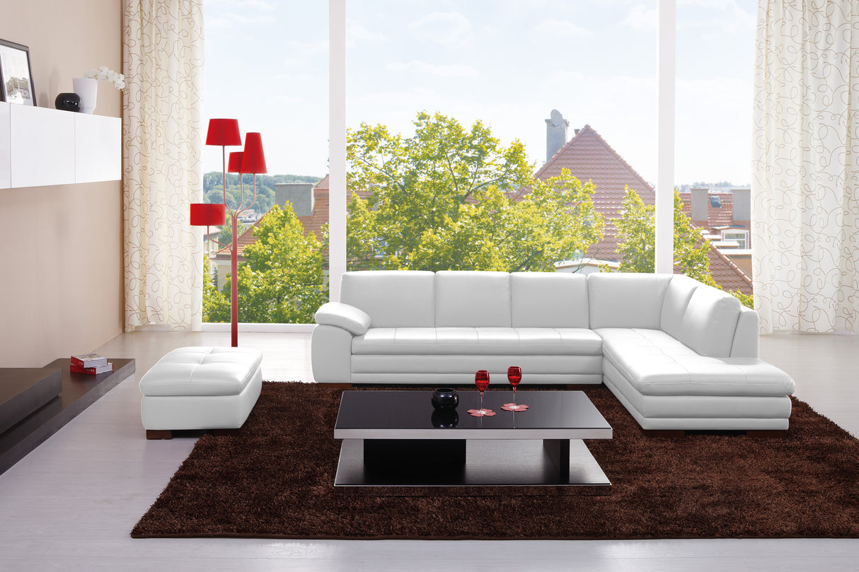 625 Italian Leather Sectional White in Right Hand Facing