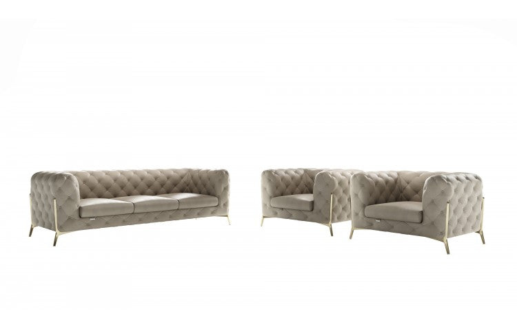 DivanItalia Genuine Italian Leather Upholstered Sofa and Two Chairs  in Beige