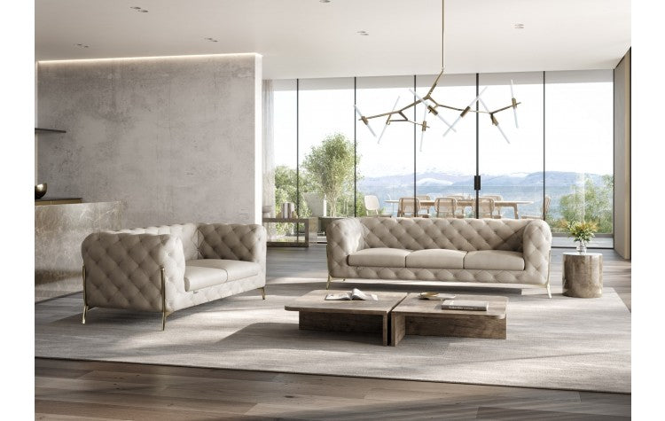 DivanItalia 2-Piece Genuine Italian Leather Sofa & Loveseat  in Beige