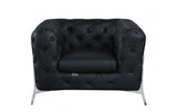 Modern Genuine Italian Leather Upholstered Sofa and Two Chairs  in Black