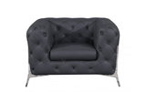 Modern Genuine Italian Leather Upholstered Sofa and Tow Chairs  in Gray