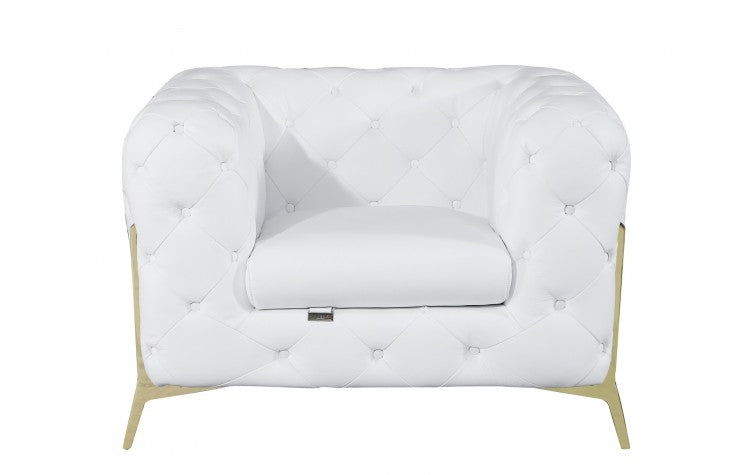 Modern Genuine Italian Leather Upholstered Sofa and Two Chairs  in White