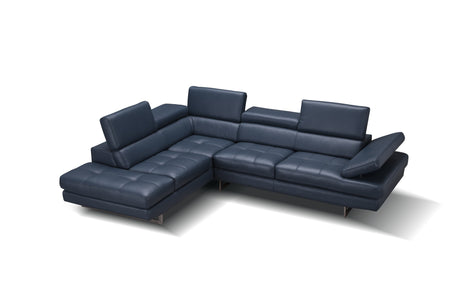 A761 Italian Leather Sectional Blue In Left Hand Facing