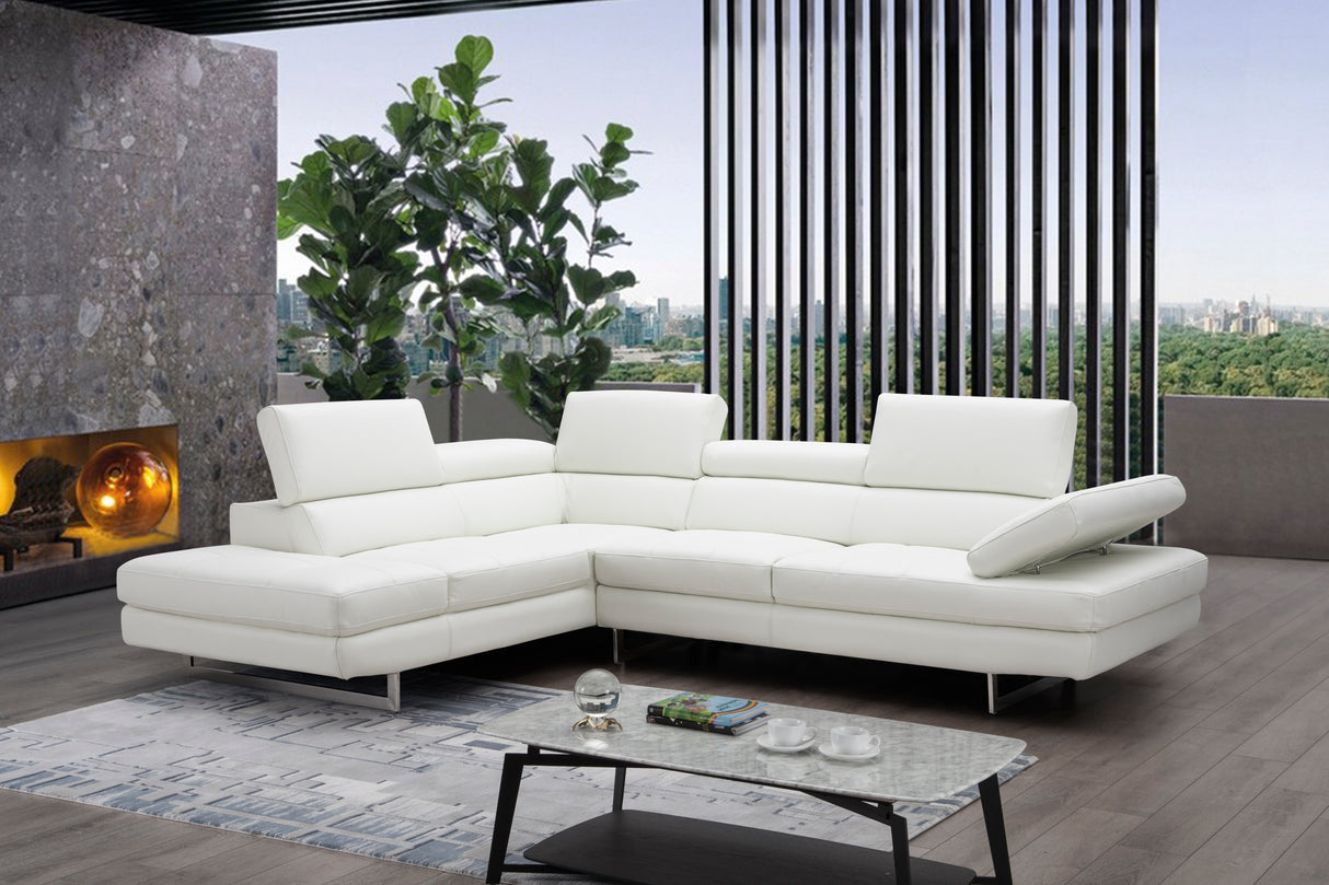 A761 Italian Leather Sectional White In Left hand Facing