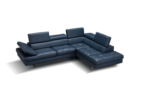 A761 Italian Leather Sectional Blue In Right Hand Facing