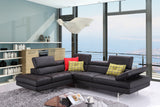 A761 Italian Leather Sectional Slate Black In Left Hand Facing