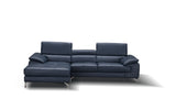 A973B Premium Italian Leather Sectional Left Facing Chaise in Blue