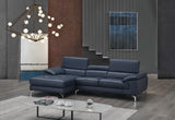 A973B Premium Italian Leather Sectional Left Facing Chaise in Blue