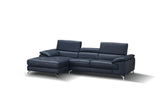 A973B Premium Italian Leather Sectional Left Facing Chaise in Blue