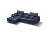 A973B Premium Italian Leather Sectional Left Facing Chaise in Blue