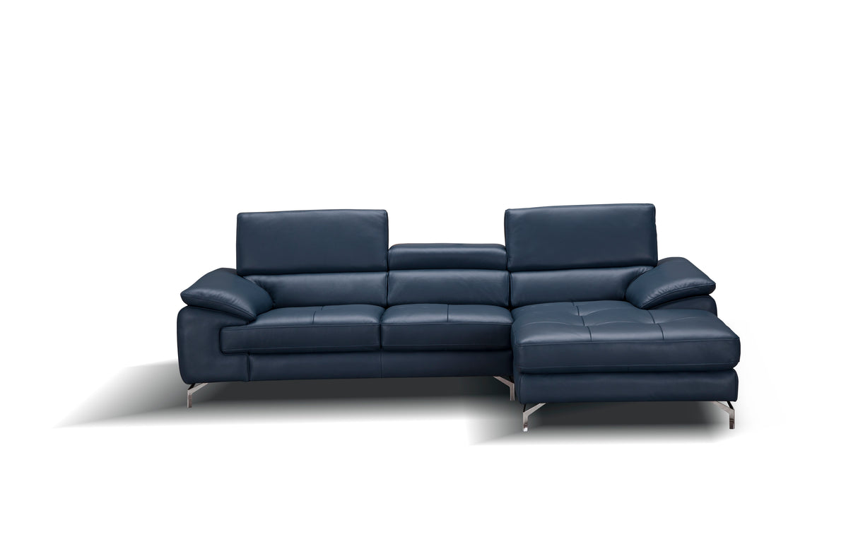 A973B Premium Italian Leather Sectional Right Facing Chaise in Blue